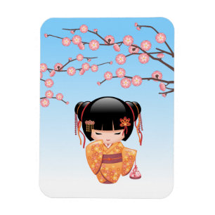 Magnet Flexible Poupée Ume Kokeshi - Japonaise Geisha Girl Blue