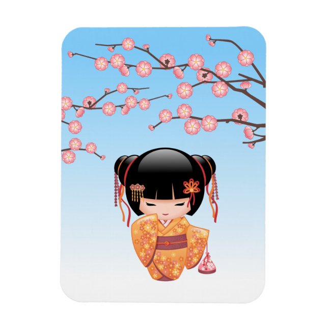 Magnet Flexible Poupée Ume Kokeshi - Japonaise Geisha Girl Blue (Vertical)