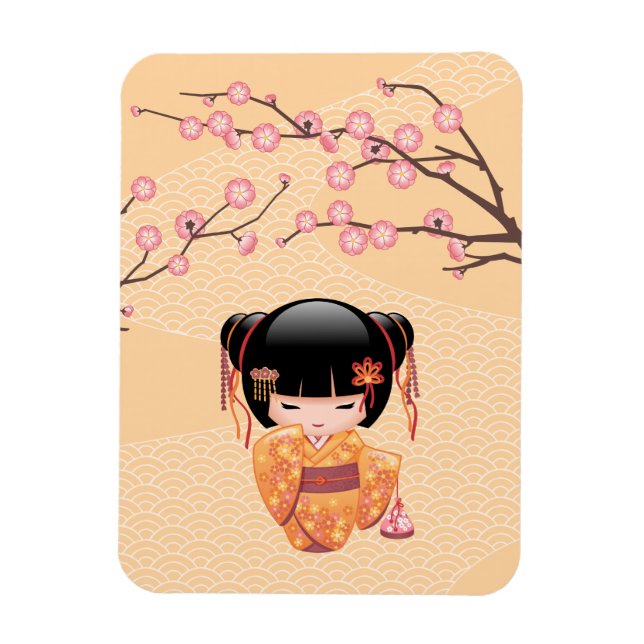 Magnet Flexible Poupée Ume Kokeshi - Japonaise Pêche Geisha Girl (Vertical)
