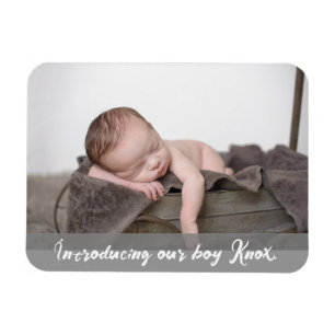 Magnet Flexible Présentation de notre garçon, Photo de bébé nom