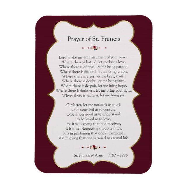 Magnet Flexible Prière de Paix de Saint François Cadre d'Or (Vertical)