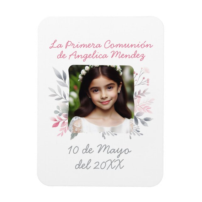 Magnet Flexible Primera Comunión con Foto y Flores Espagnol (Vertical)