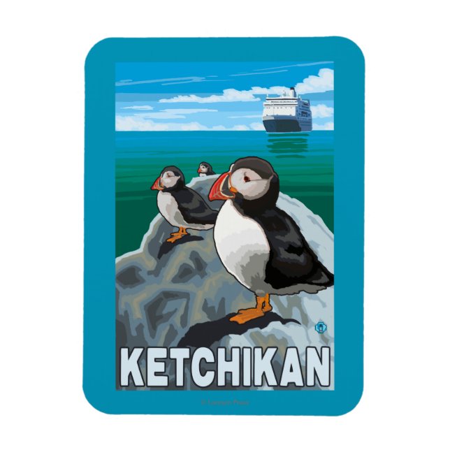 Magnet Flexible Puffins & Cruise Ship - Ketchikan, Alaska (Vertical)