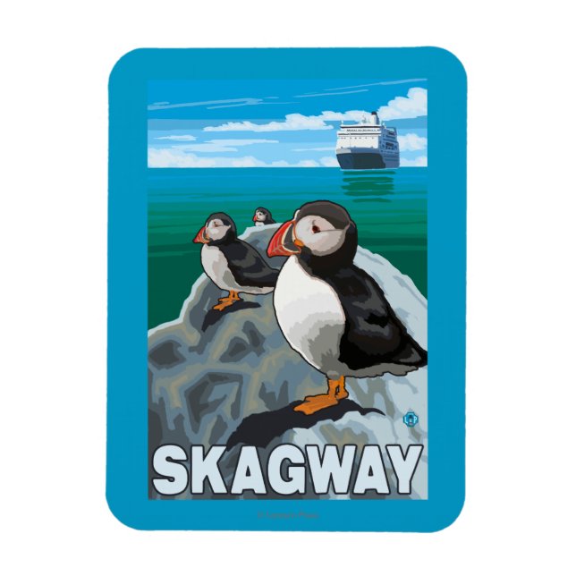 Magnet Flexible Puffins et bateau de croisière - Skagway, Alaska (Vertical)