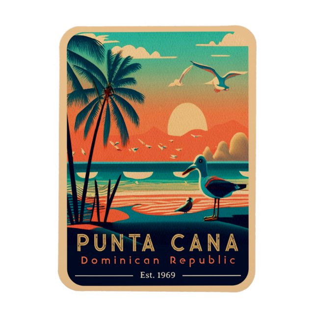 Magnet Flexible Punta Cana DR Retro Sunset Souvenirs 1960 (Vertical)