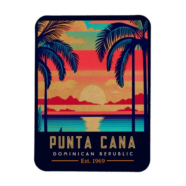 Magnet Flexible Punta Cana DR Retro Sunset Souvenirs 1960 (Vertical)