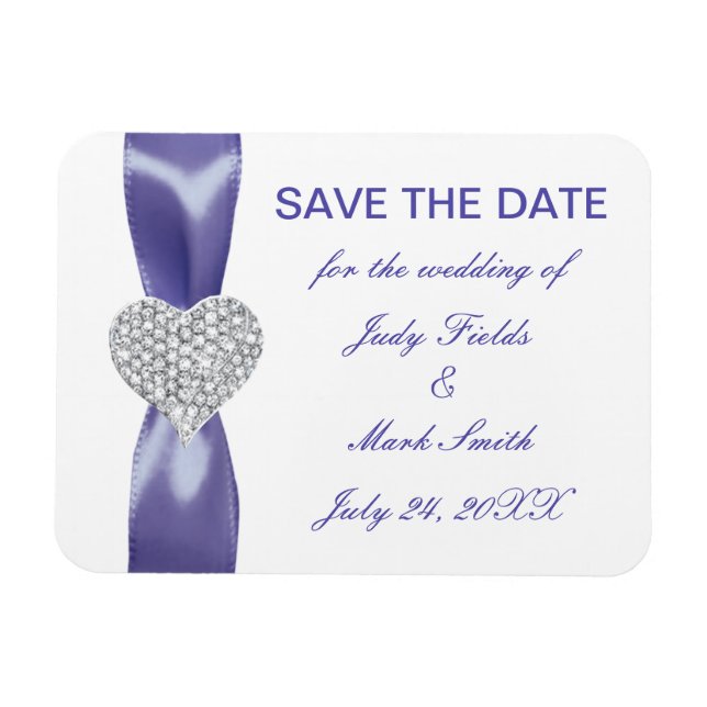 Magnet Flexible Purple Blue Diamond Heart Enregistrer La Date Magn (Horizontal)