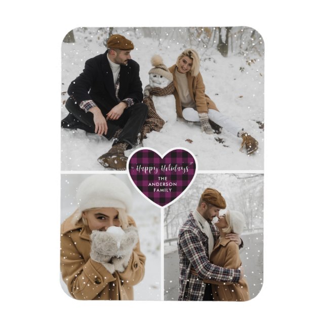 Magnet Flexible Purple Buffalo Plaid Photo Holiday (Vertical)