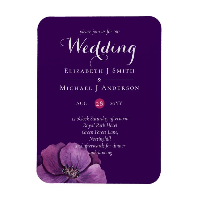 Magnet Flexible Purple Dynasty Dark Floral Budget Mariage Invite (Vertical)