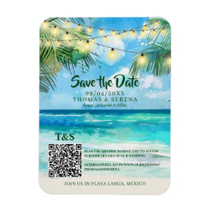 Magnet Flexible QR Code Tropical Beach Enregistrer La Date Destina