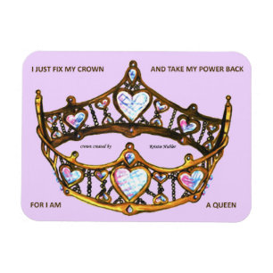 Magnet Flexible Queen Hearts Gold Crown Tiara texte lilas rose