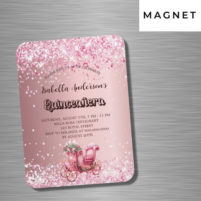 Magnet Flexible Quinceanera carrosse rose invitation de luxe (Créateur téléchargé)
