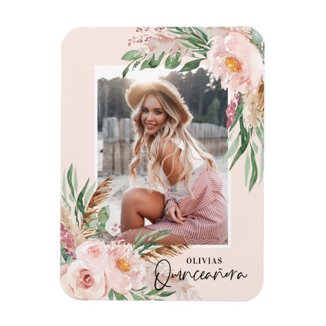 Magnet Flexible Quinceañera rose rose pâle poule photo florale ann (Vertical)