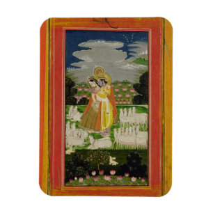 Magnet Flexible Radha et Krishna embrassent un paysage idéalisé