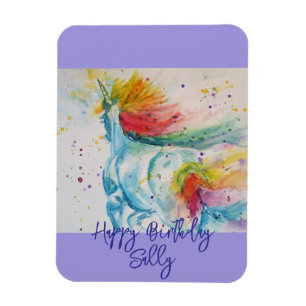 Magnet Flexible Rainbow Unicorn lilas Watercolor Girls Anniversair