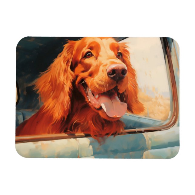 Magnet Flexible Red Dog in Classic Truck Window Art Print (Horizontal)