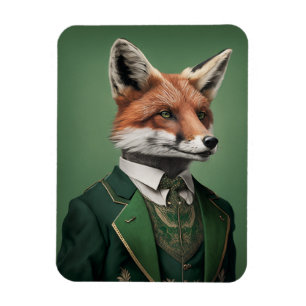 Magnet Flexible Red Fox in a Green St. Patrick's Day Suit