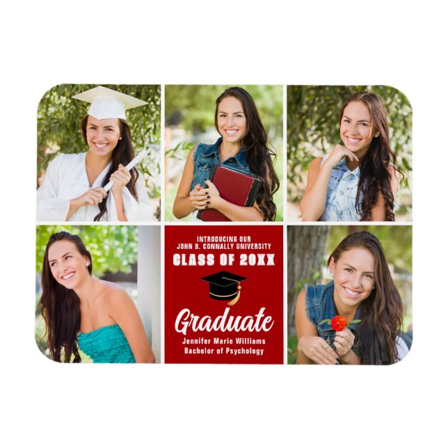 Magnet Flexible Red Graduate Photo Collage Custom 2023 Graduation (Horizontal)