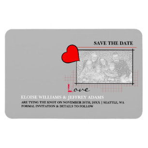 Magnet Flexible Red Heart Love Save the Date Photo