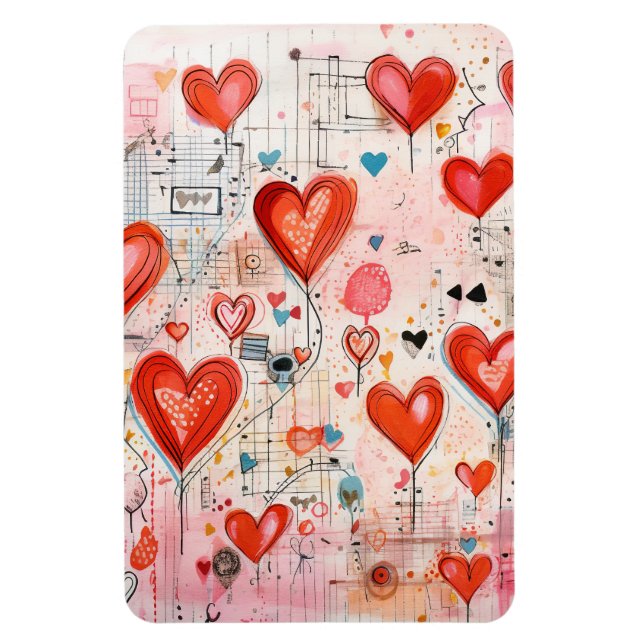 Magnet Flexible Red Hearts Whimsical Love Motif (Vertical)