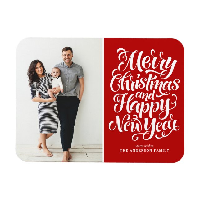 Magnet Flexible Red Joyeux Noël et Bonne Année Photo (Horizontal)