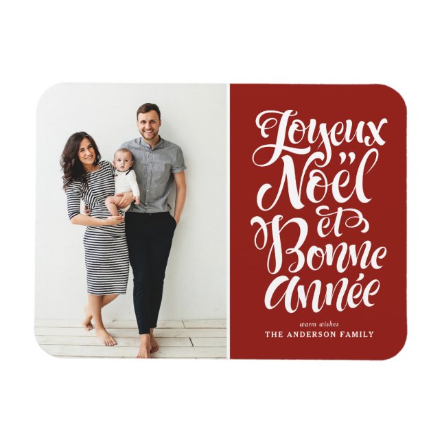 Magnet Flexible Red Joyeux Noël et Bonne Année Photo de Noël (Horizontal)