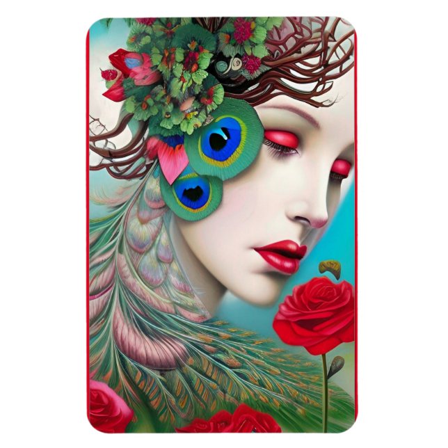 Magnet Flexible Red Lips et Rose Peacock Abstrait (Vertical)