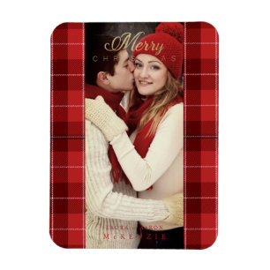 Magnet Flexible Red Tartan Plaid First Joyeux Noël Photo