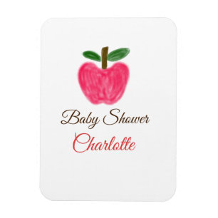 Magnet Flexible Red Watercolor pomme baby shower ajouter nom titre