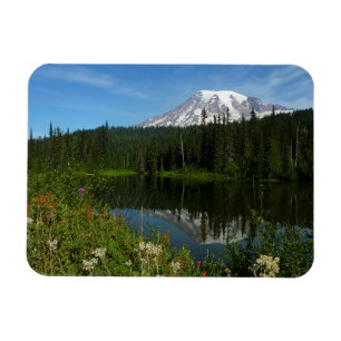 Magnet Flexible Reflet du lac du mont Rainier avec des fleurs sauv