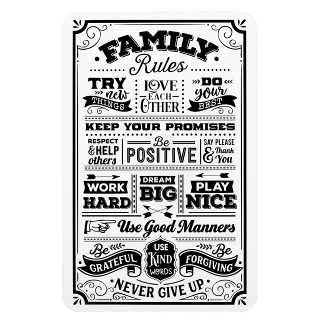 Magnet Flexible Règles de famille Noir et Blanc (Vertical)