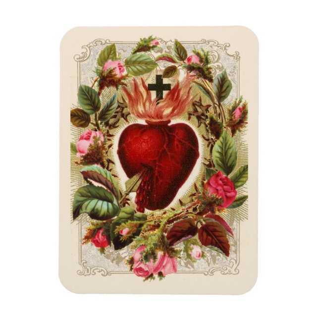 Magnet Flexible Religieux Sacré Coeur Jésus Rose catholique (Vertical)