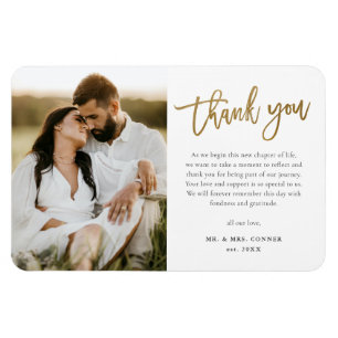 Magnet Flexible Remerciements de mariage photo avec écriture dorée