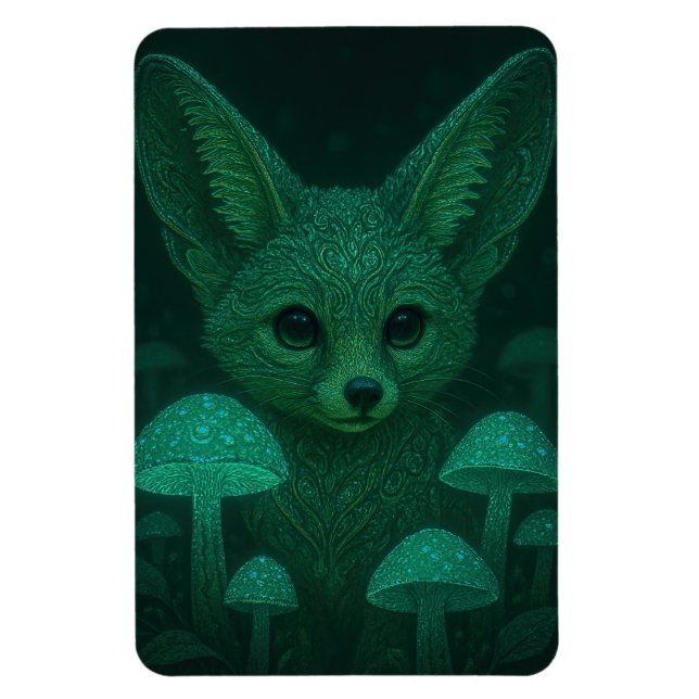 Magnet Flexible Renard Enchanté avec Champignons Bioluminescents A (Vertical)