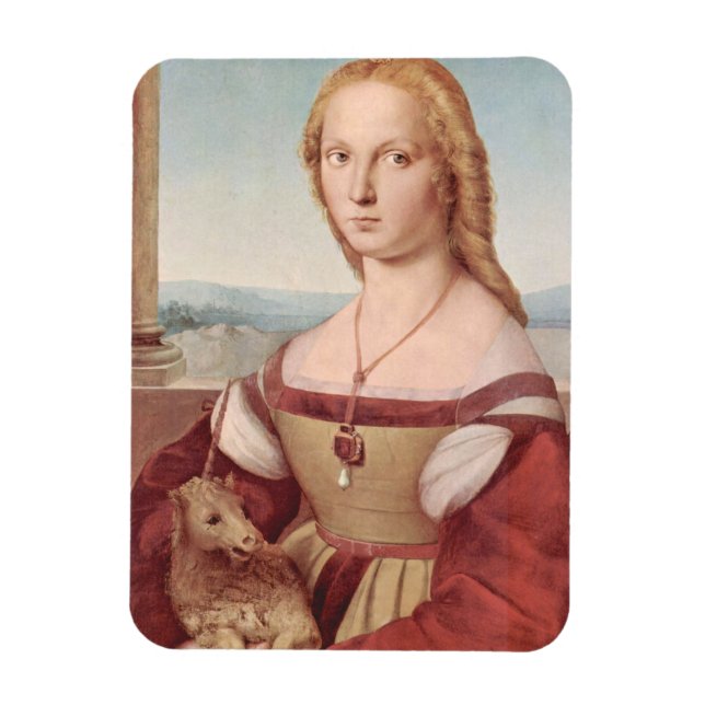 Magnet Flexible Rennaisance Unicorn et Lady Raphael Peinture (Vertical)