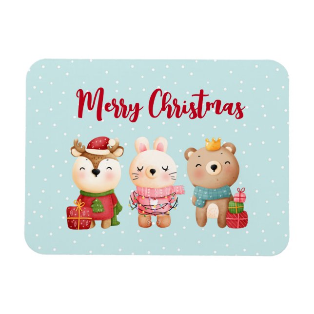 Magnet Flexible Rennes, ours et lapin Joyeux Noël (Horizontal)
