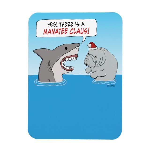 Magnet Flexible Requin mignon et drôle et Manatee Claus (Vertical)