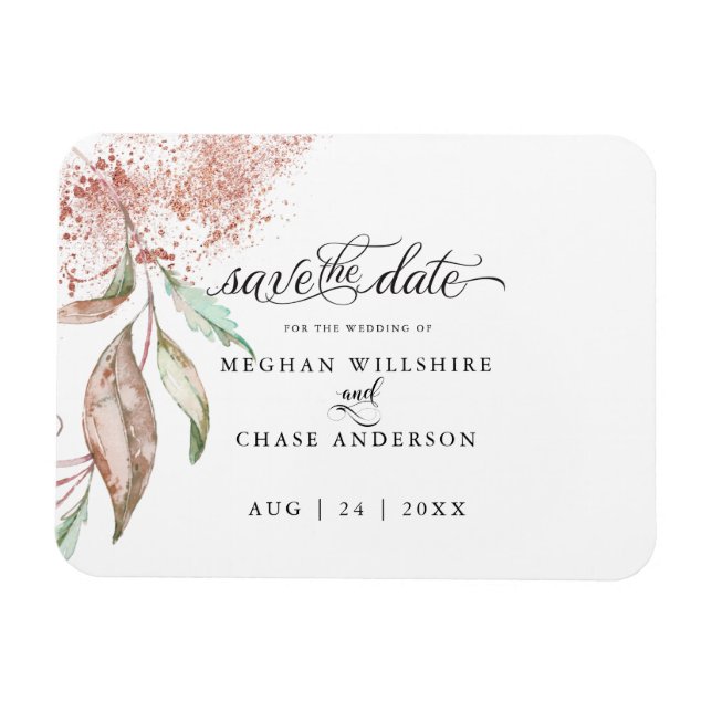 Magnet Flexible RÉSERVEZ LA DATE | Rose Coral Aquarelle Foliing (Horizontal)