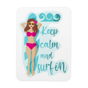 Magnet Flexible Restez calme et surfez sur la carte de fille brune