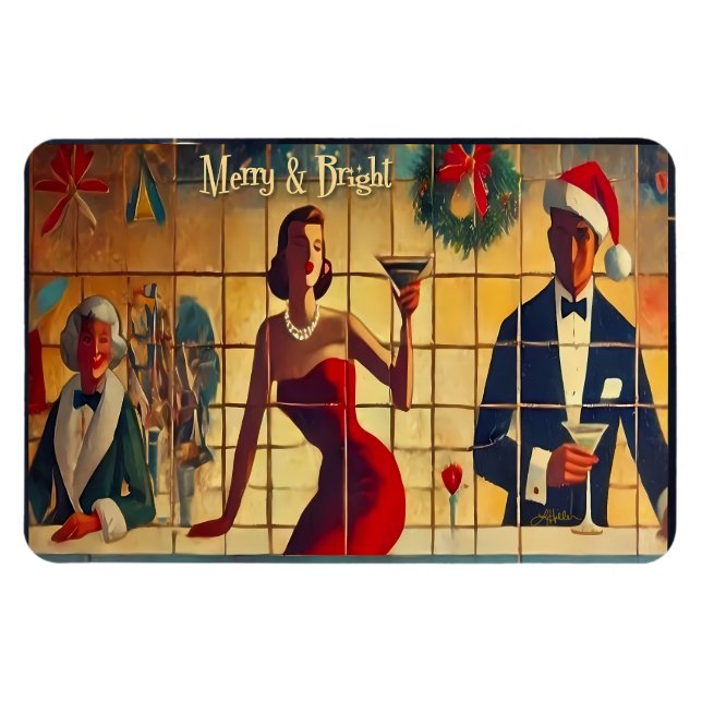 Magnet Flexible Retro 50s Christmas Eve Bar Last Call Martini (Horizontal)