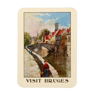 Magnet Flexible Rétro annonce vintage de voyage de Bruges de styl