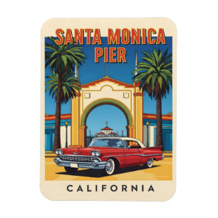 Magnet Flexible Retro California rêve Père Noël Monica Pier