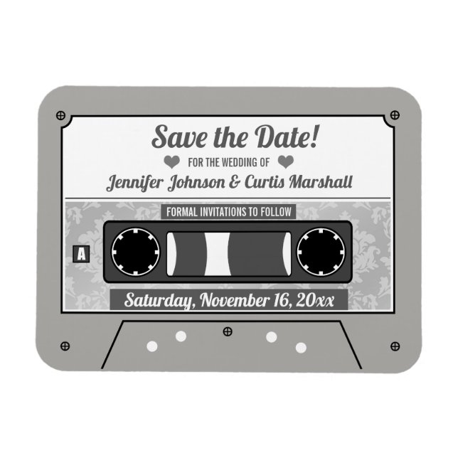 Magnet Flexible Retro Cassette Bande Mariage Enregistrer la date (Horizontal)