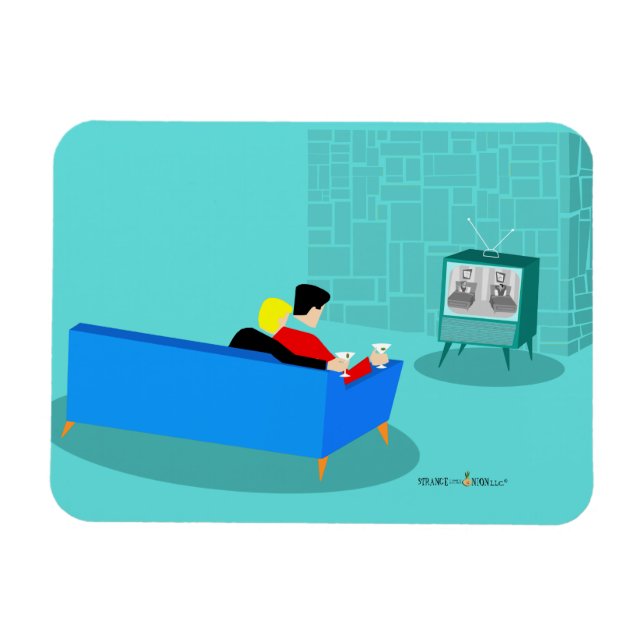 Magnet Flexible Retro Gay Couple regarder la TV Flexible Photo Mag (Horizontal)