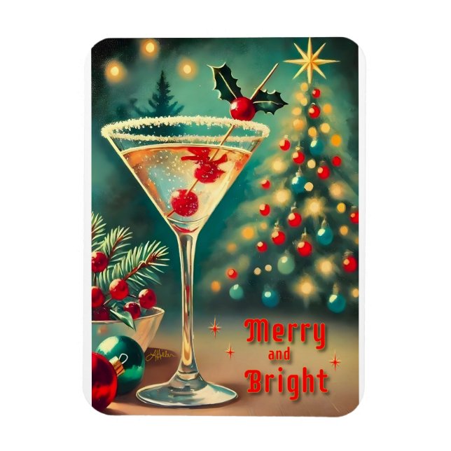 Magnet Flexible Retro les années 50 Merry Bright Christmas Cocktai (Vertical)