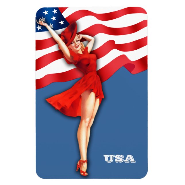 Magnet Flexible Retro Patriotic Pin-Up Art Girl (Vertical)