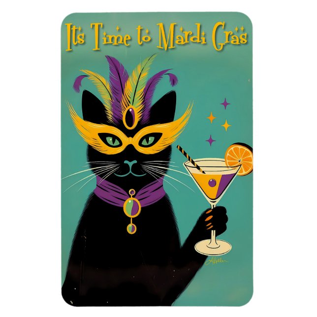 Magnet Flexible Retro Sophisticats Its Time to Mardi Gras Martini (Vertical)