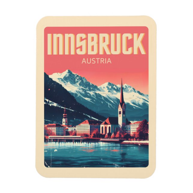 Magnet Flexible Retro Voyage Innsbruck Tyrol - Alpes autrichiennes (Vertical)