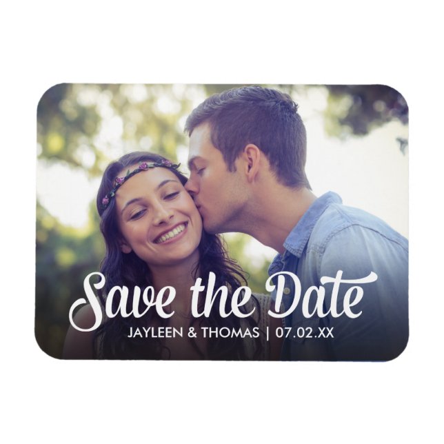Magnet Flexible Retro White Script Enregistrer la date Full Bleed  (Horizontal)