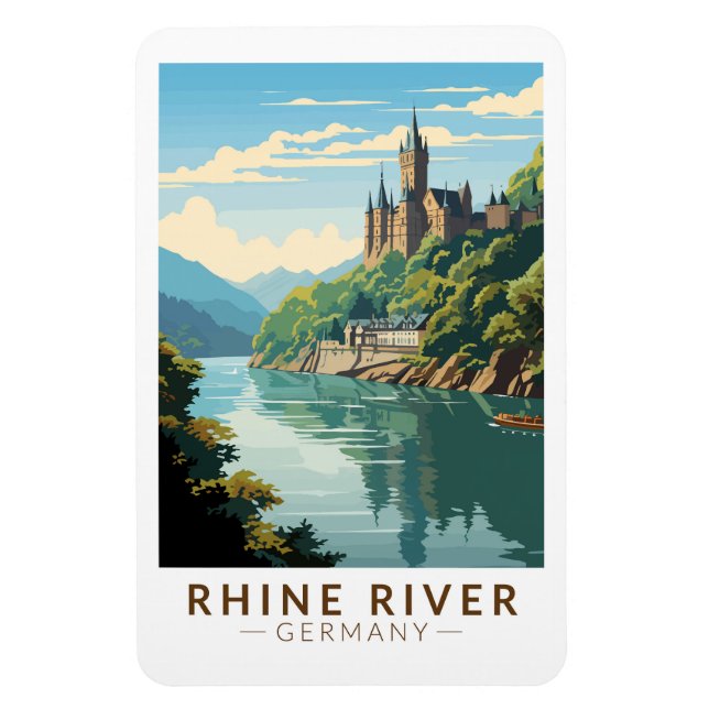 Magnet Flexible Rhin River Allemagne Section Voyage Art Vintage (Vertical)